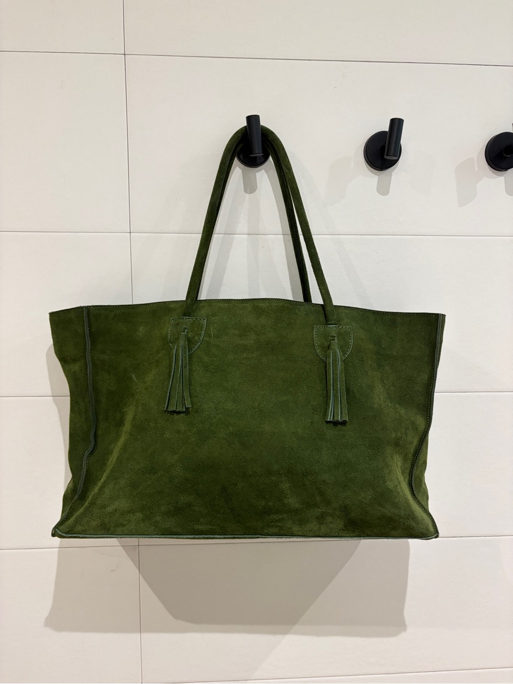 Byjames Olive Suede Tote with Tassel Handles